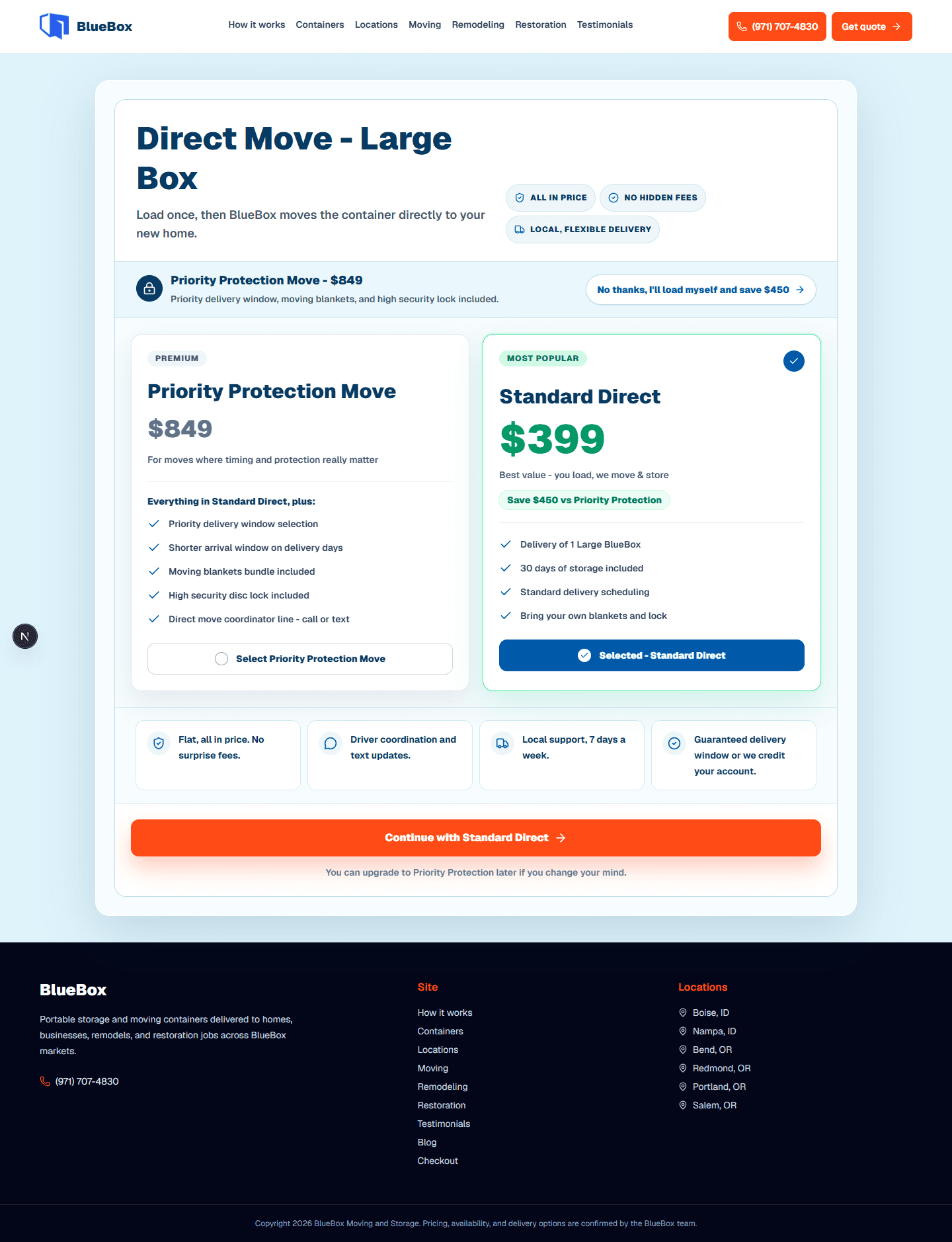 BlueBox package comparison and quote checkout experience